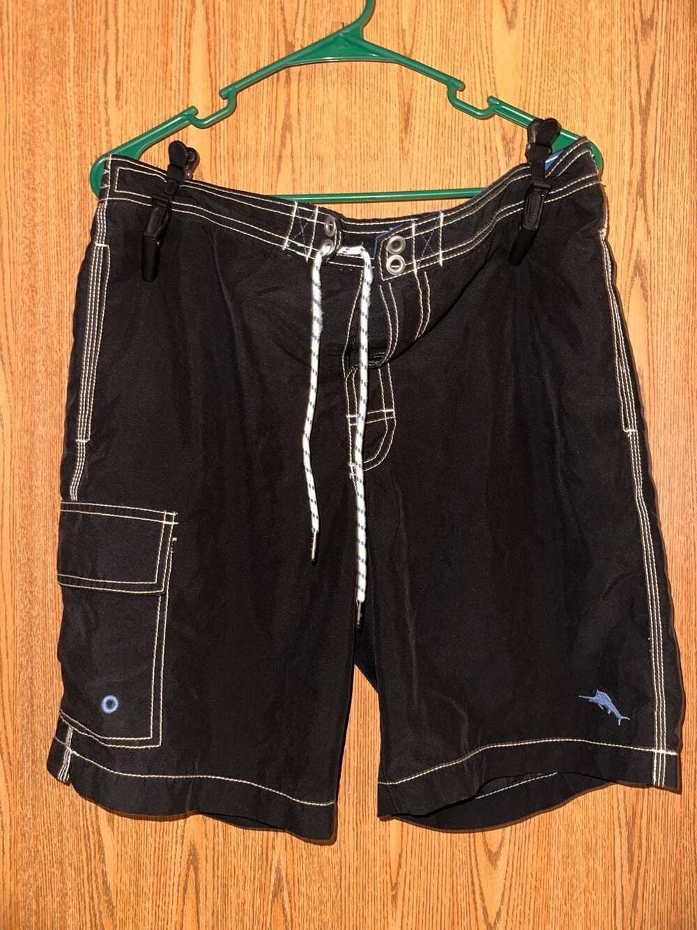 Tommy Bahama Black Cargo Board Shorts with Contrast Stitching
